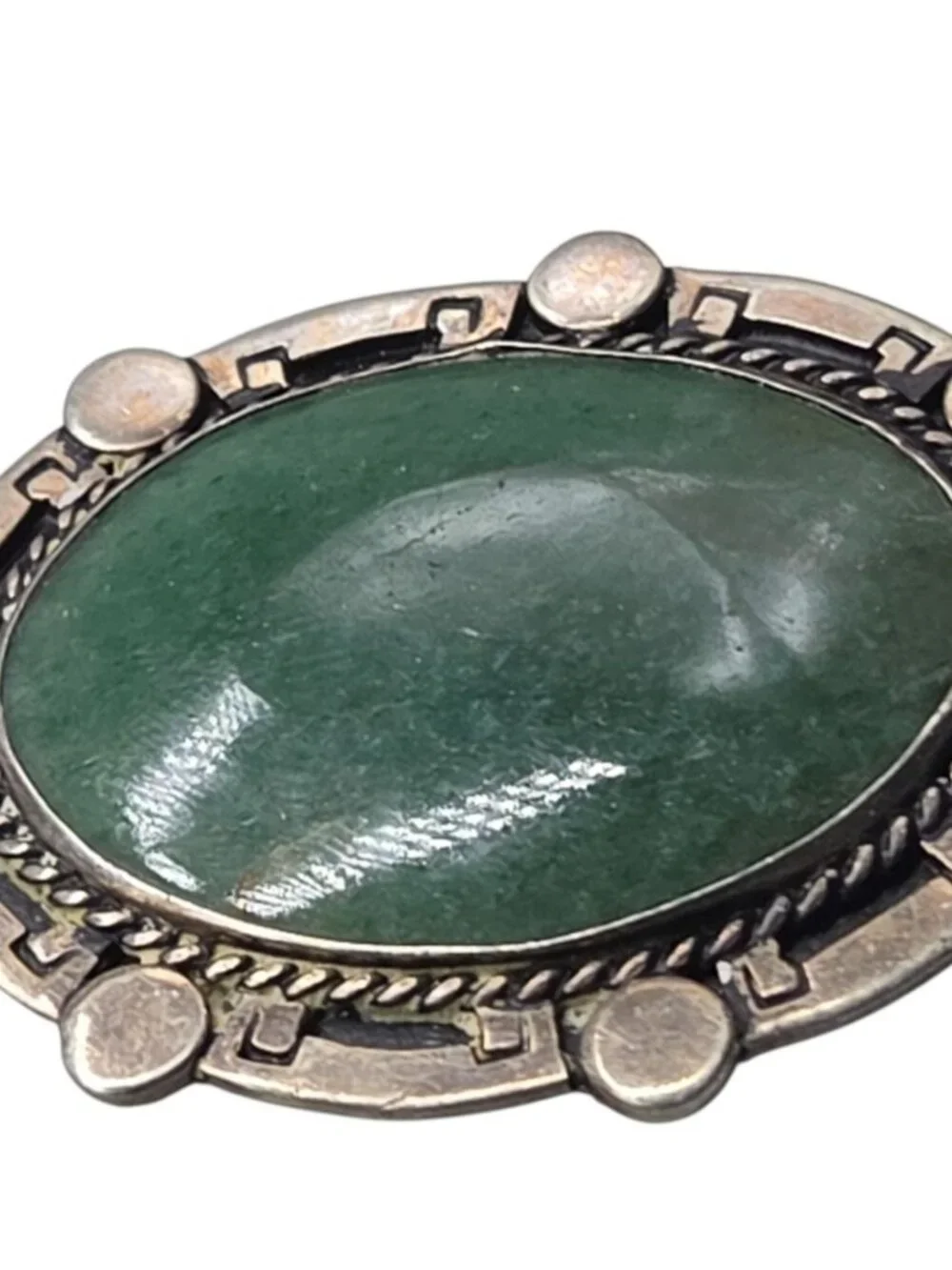 Vtg Taxco Mexico Sterling Silver Amazonite Pendant MB Maker Circle Mark Eagle 3